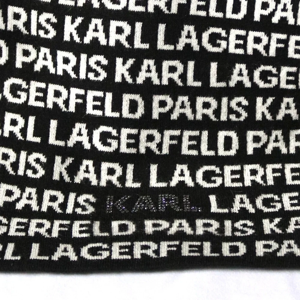 Karl Lagerfeld Paris Logo Wrap Scarf Black White Rhinestones Unisex Winter - Picture 2 of 4